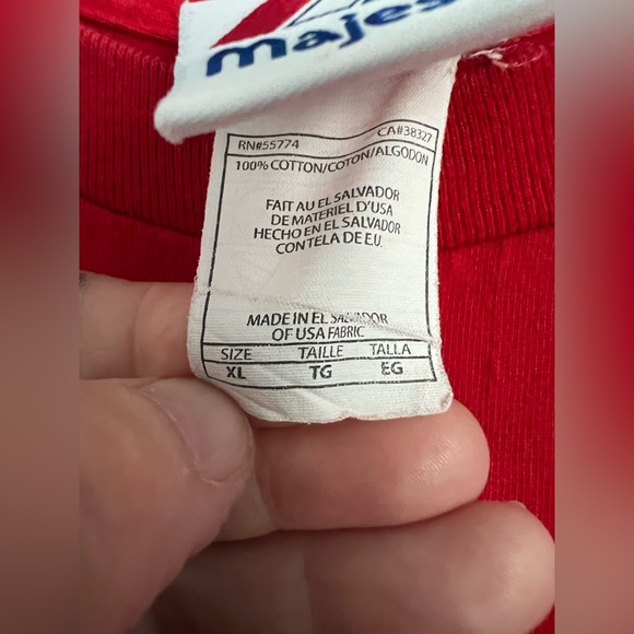 Size XL VINTAGE MAJESTIC TEXAS RANGERS BASEBALL red shirt sleeved Tshirt. - Picture 4 of 5